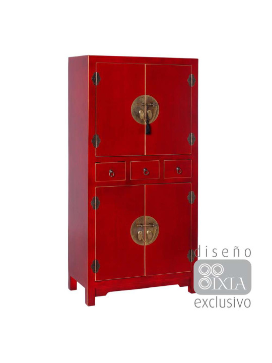 Armoire chinoise 4 portes rouge 