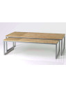 Table basse double gigogne métal gris et bois