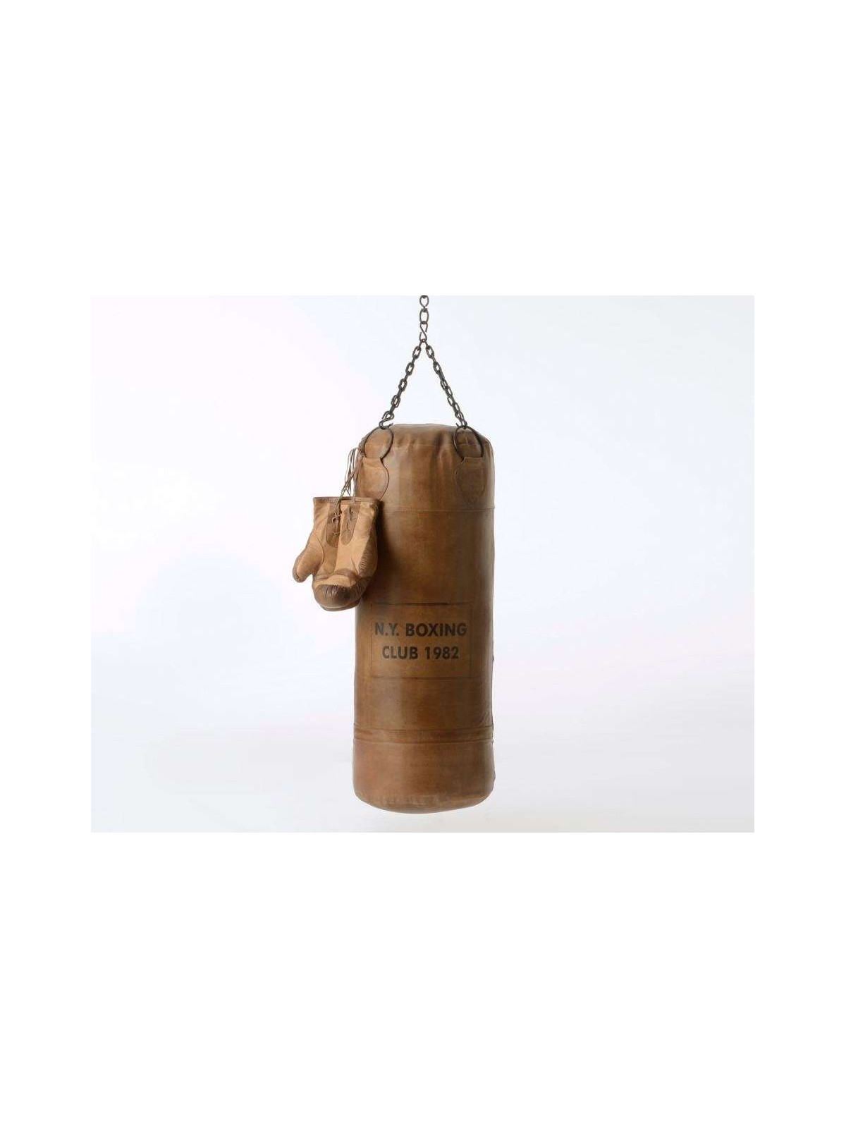 Sac de boxe vintage en cuir marron avec chaine pour cadeau - 28650