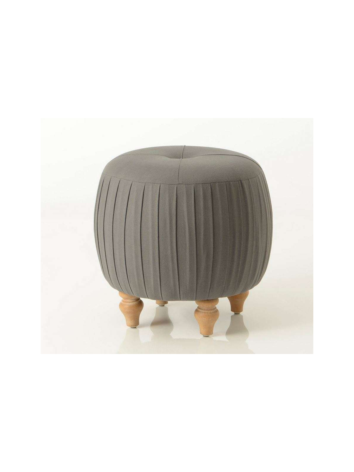 Pouf coffre rond gris chic en lin