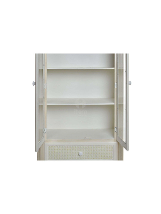 Armoire vitrée cérusée blanchie décorée