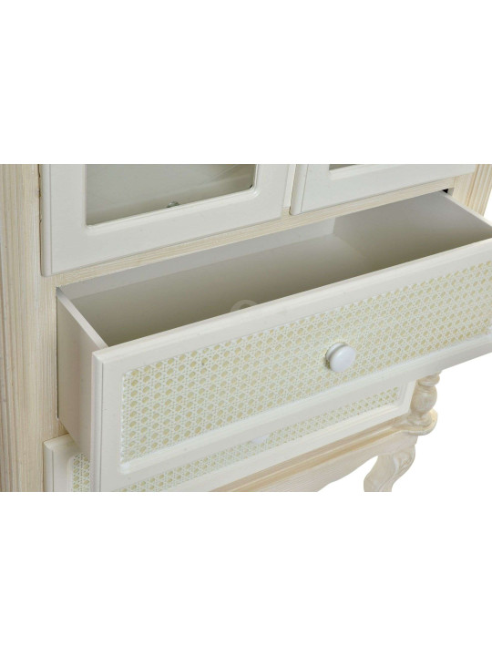 Armoire vitrée cérusée blanchie décorée