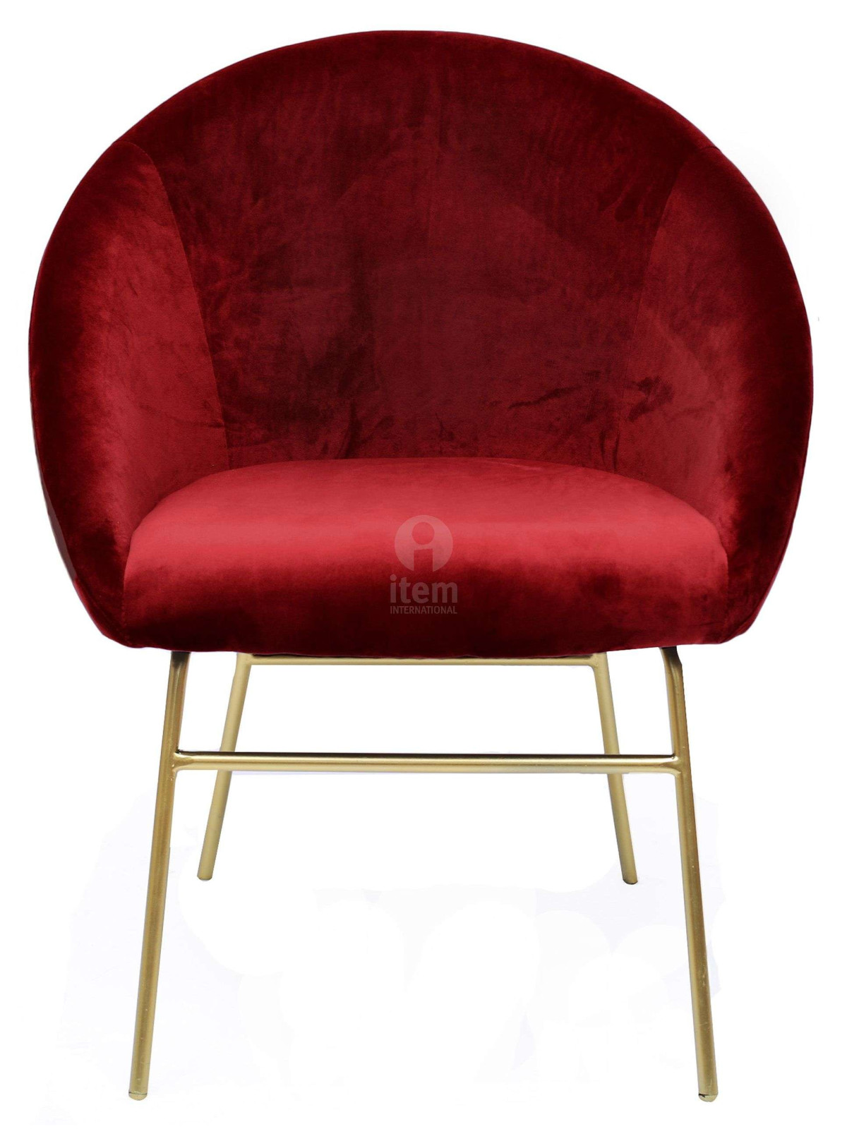 Fauteuil rouge velours contemporain dossier demi lune