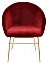 Fauteuil rouge velours contemporain dossier demi lune