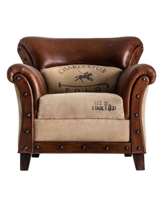 Fauteuil vintage cuir vieilli