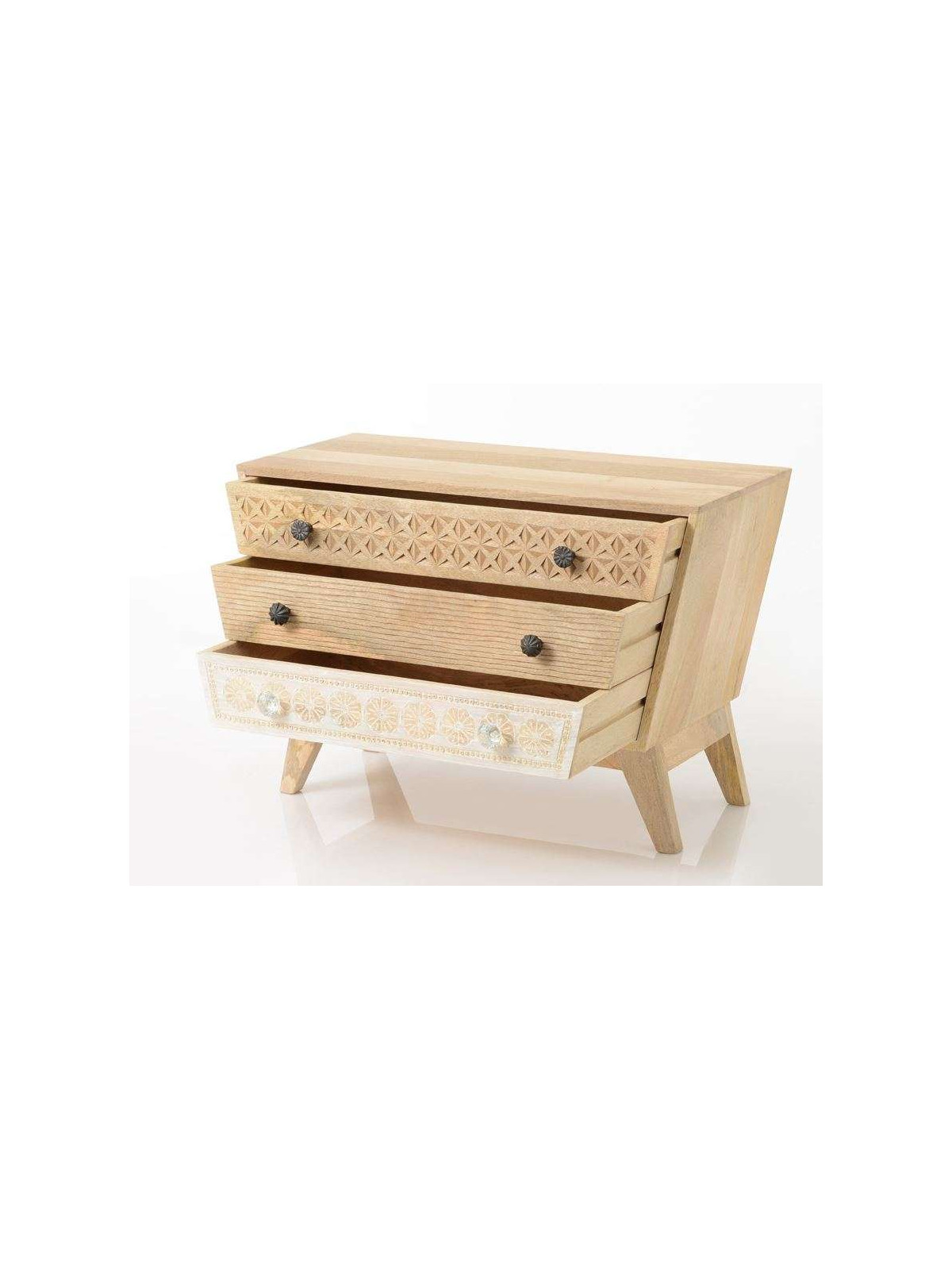 Commode bois sculpté oman 3 tiroirs