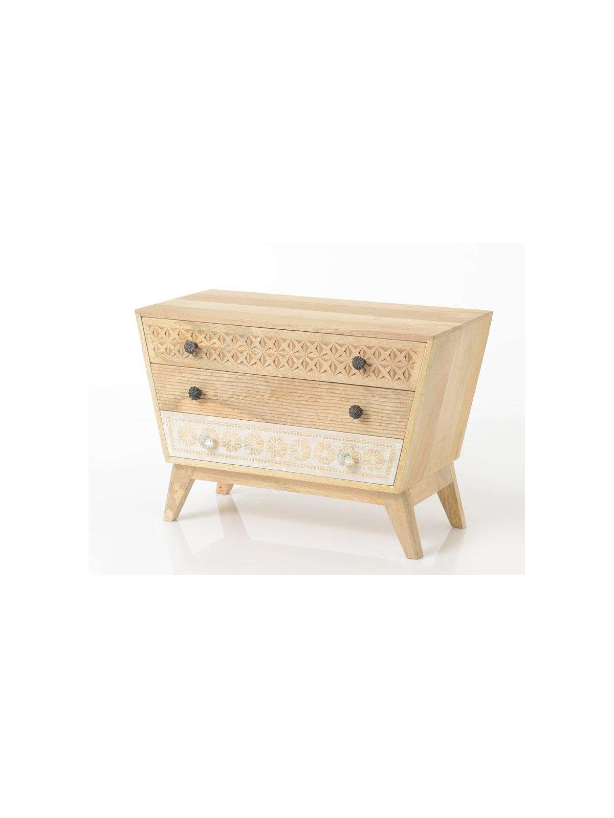 Commode bois sculpté oman 3 tiroirs