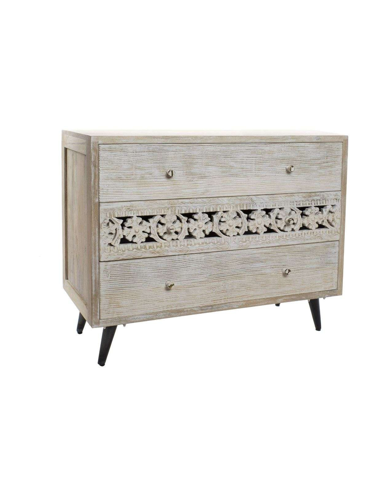 Commode sculptée bois cérusé 100 cm