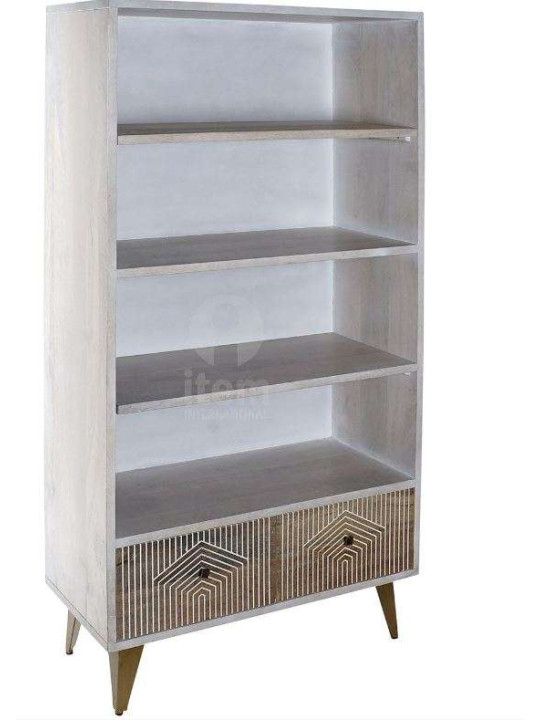 Bibliothèque scandinave en manguier blanchi 193 cm