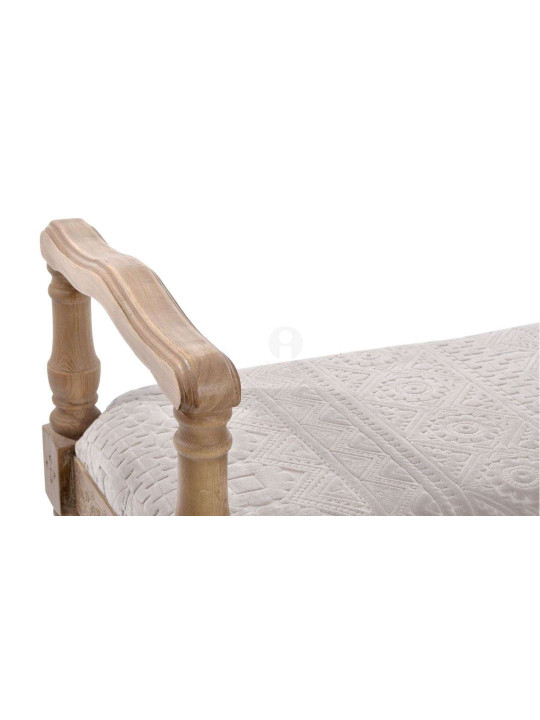 Banquette ethnique chic en bois et velours beige grisé