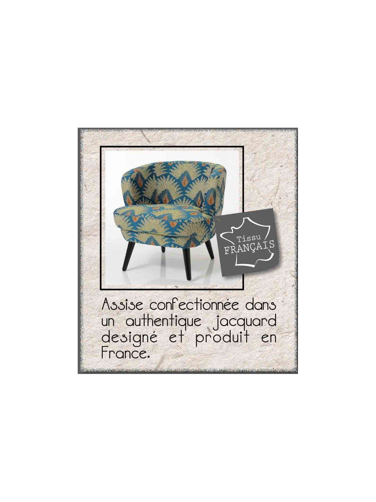 Fauteuil chauffeuse bleu et doré paon