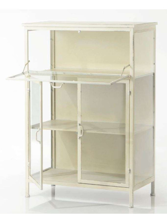 Vitrine basse métallique beige