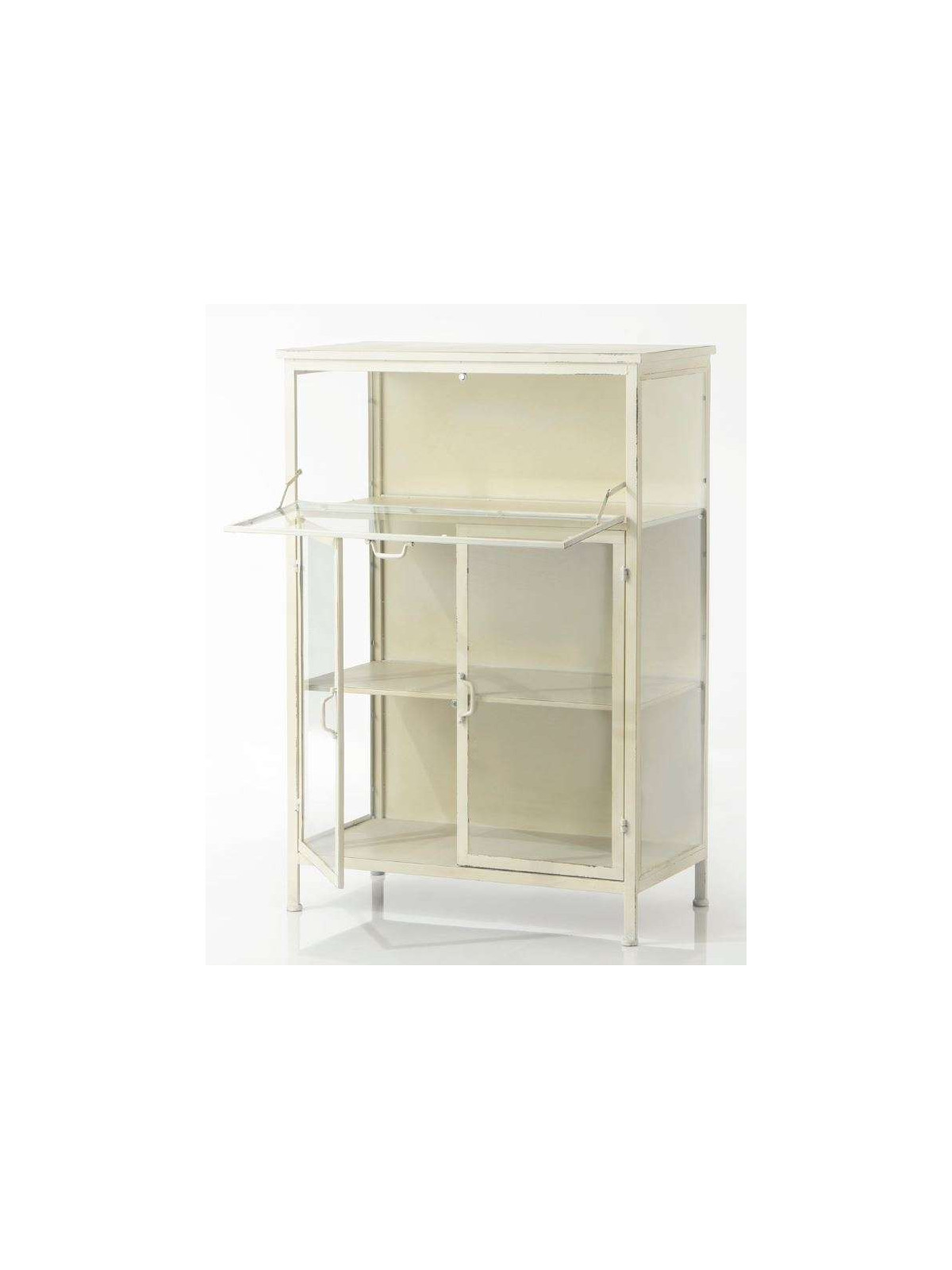 Vitrine basse métallique beige