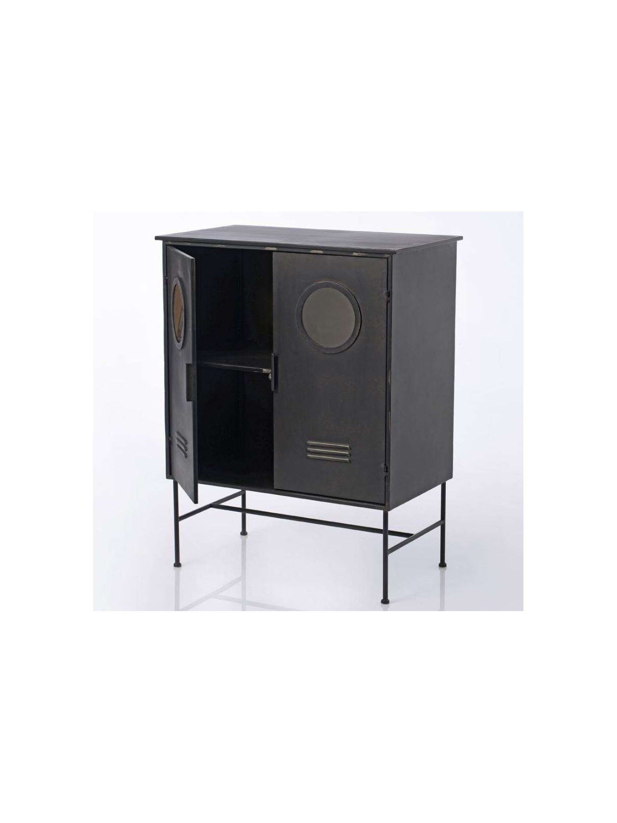 Armoire métallique basse noire hublot