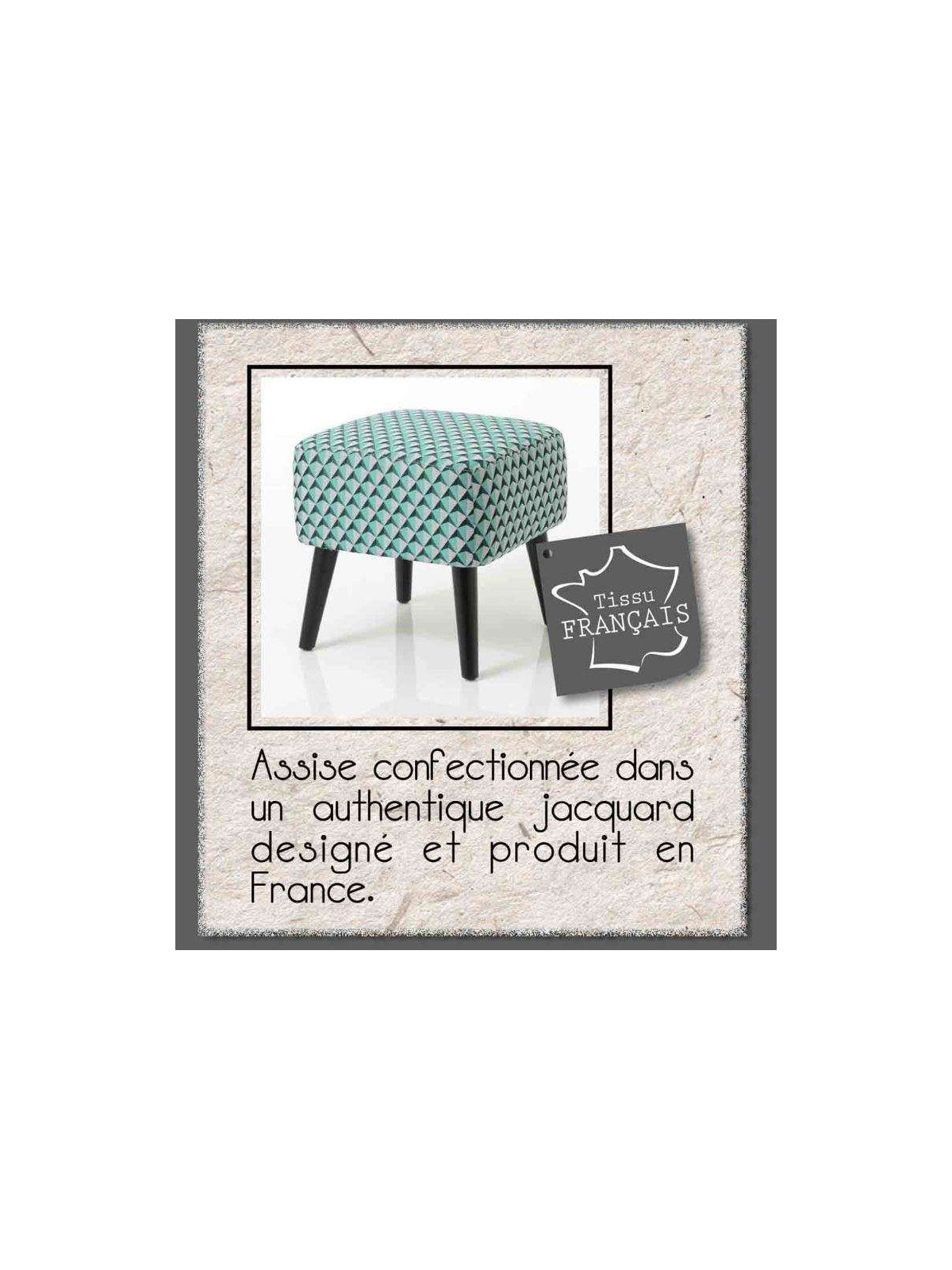 Tabouret vert  et gris tapissé Amadeus