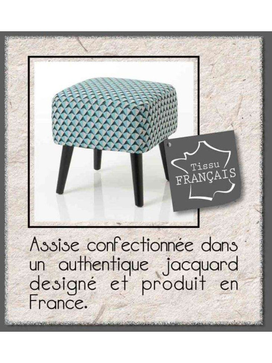 Tabouret emeraude et gris tapissé Amadeus