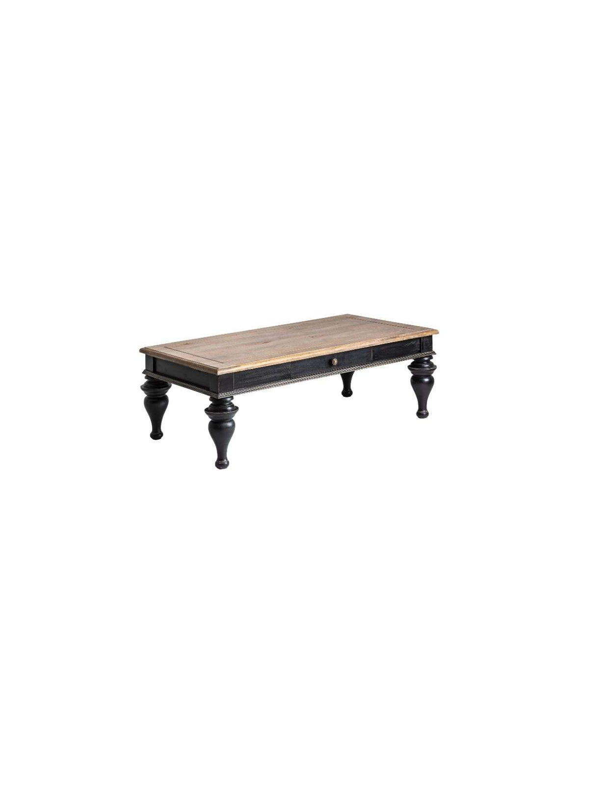 Table basse baroque noire bois noble pieds boules