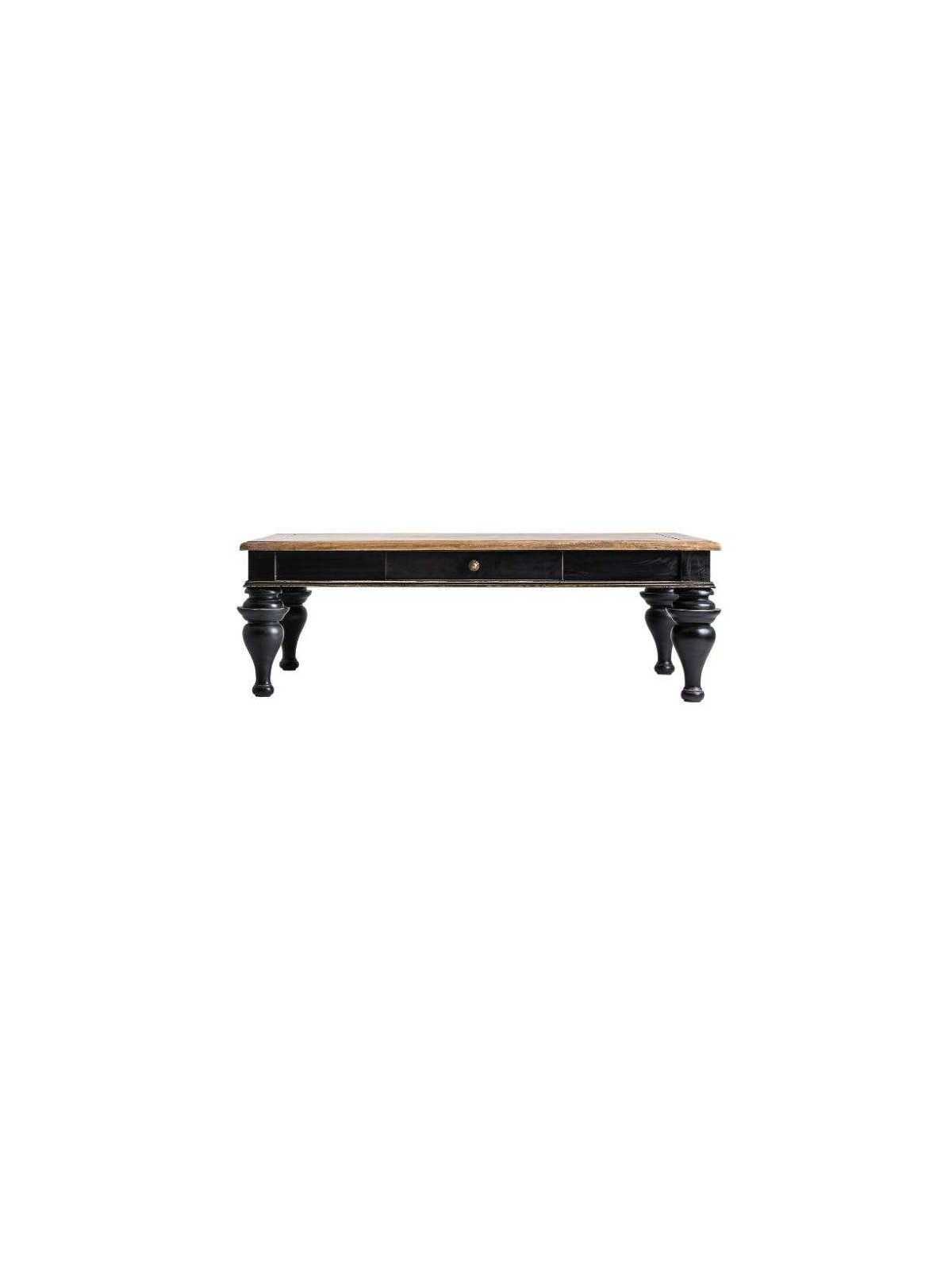 Table basse baroque noire bois noble pieds boules