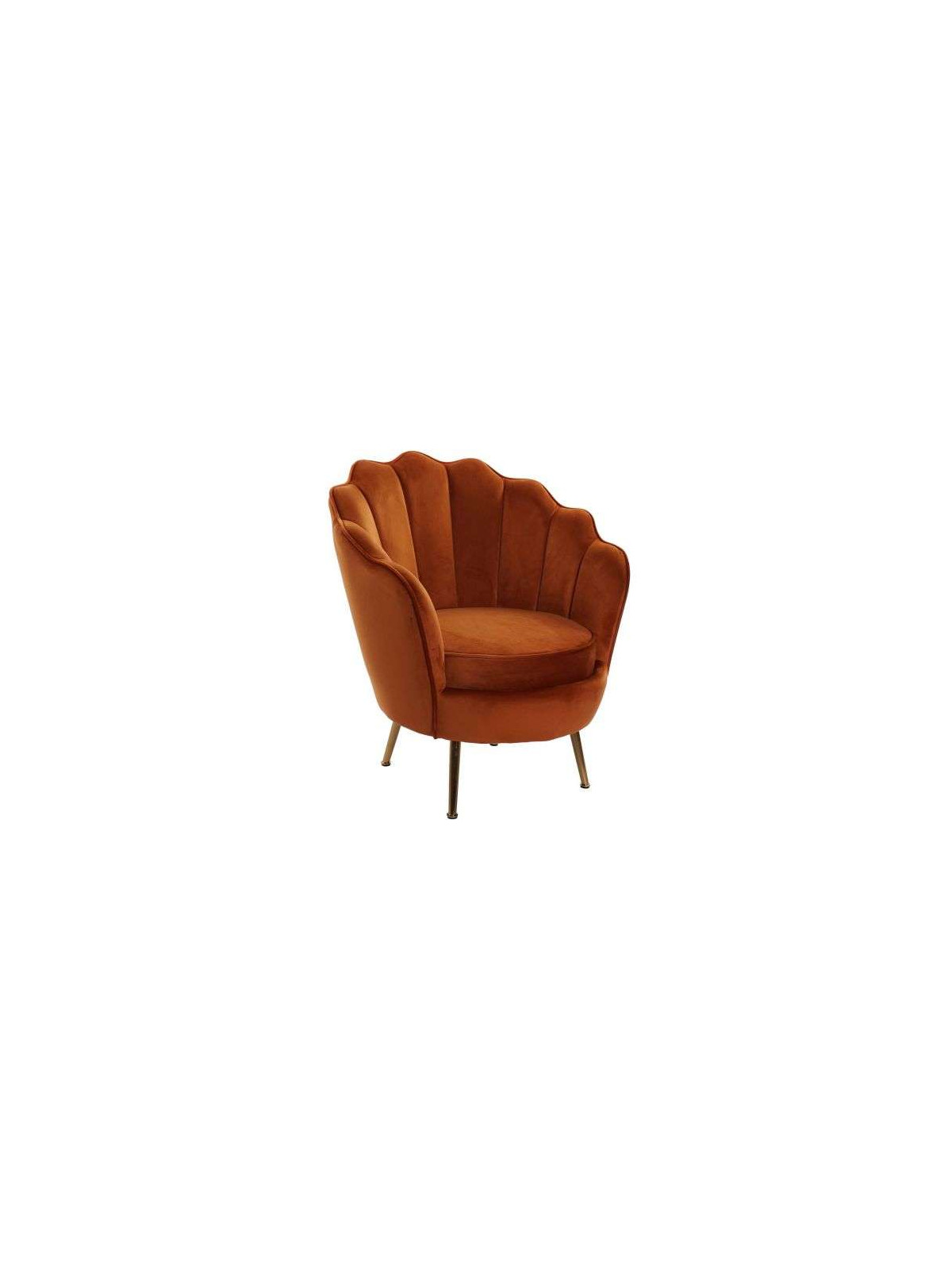 Fauteuil orange forme coquillage en velours grand modele