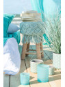 Tabouret Macrame Bois et coton Aqua