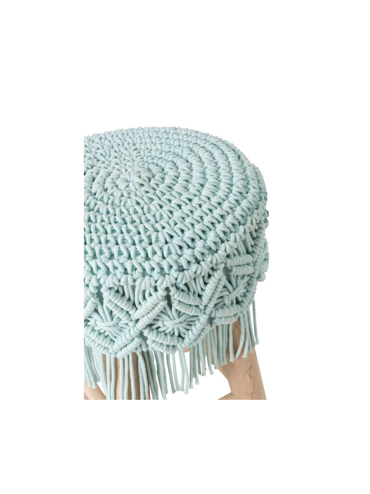 Tabouret Macrame Bois et coton Aqua