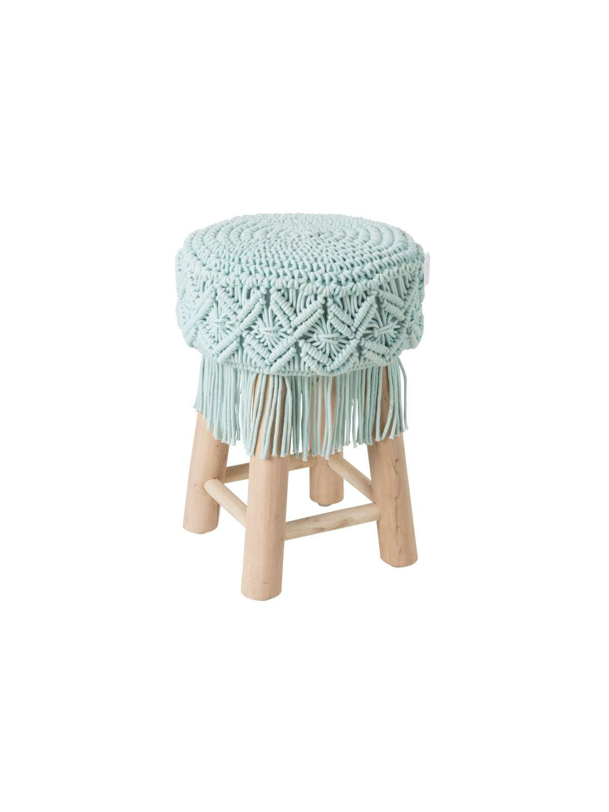 Tabouret Macrame Bois et coton Aqua