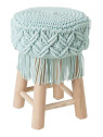 Tabouret Macrame Bois et coton Aqua