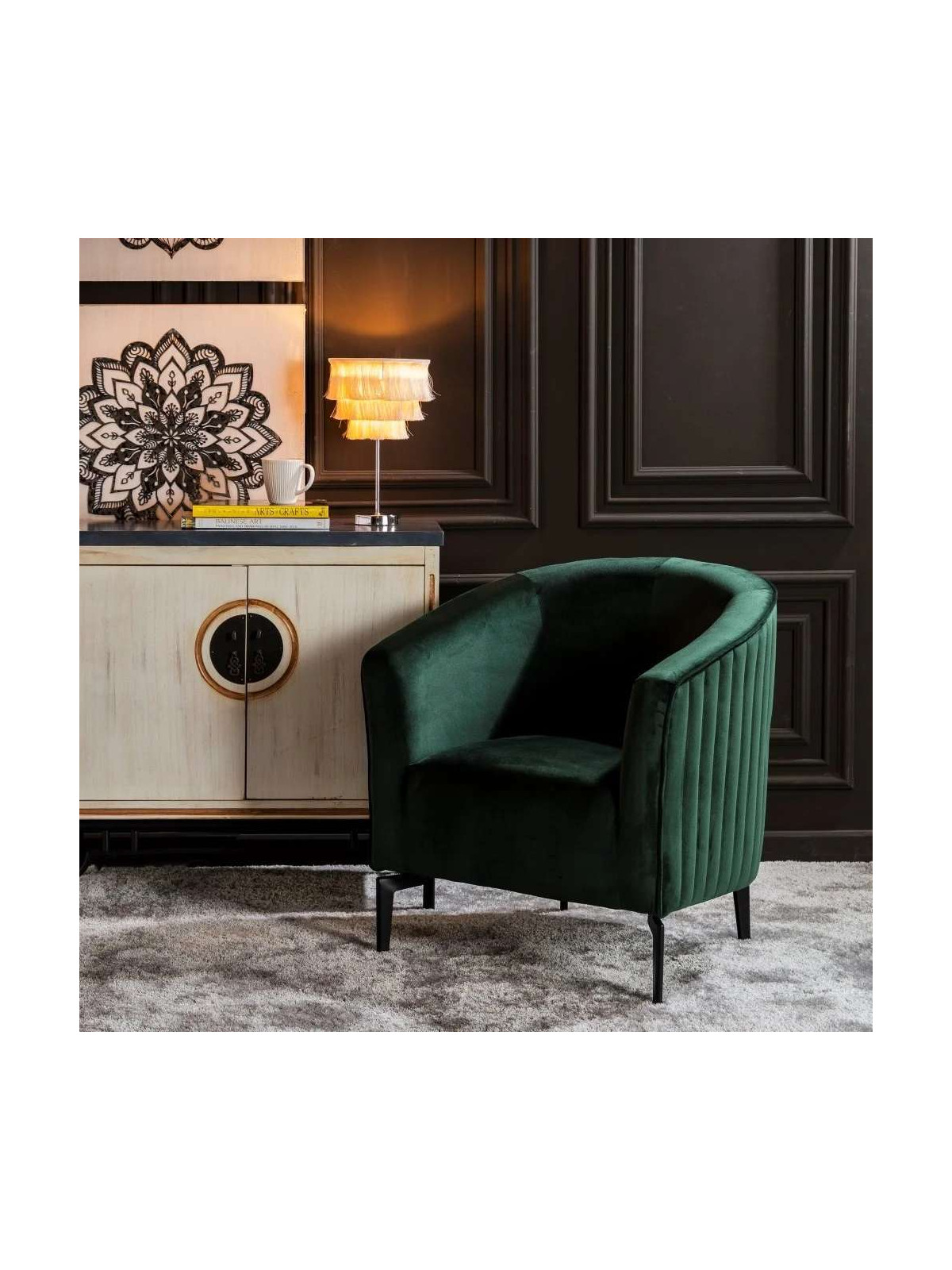 Fauteuil vert foncé arrondi chic