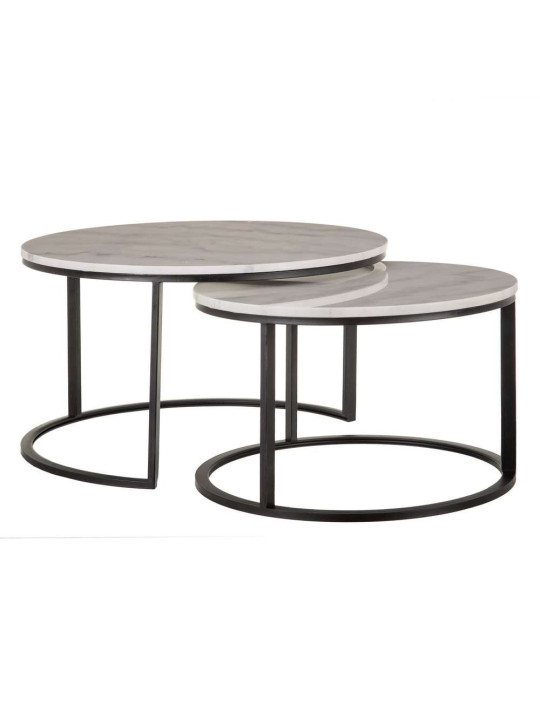 Lot de 2 tables basses gigognes rondes  en marbre et fer