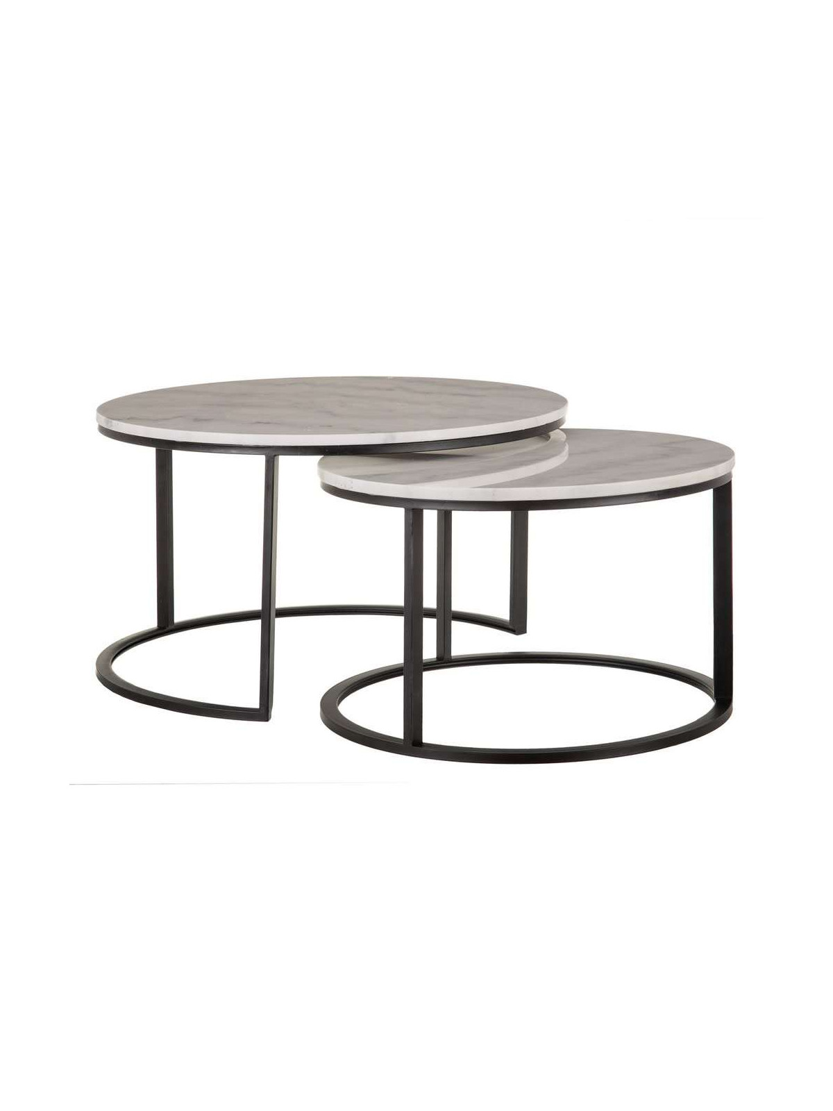 Lot de 2 tables basses gigognes rondes  en marbre et fer