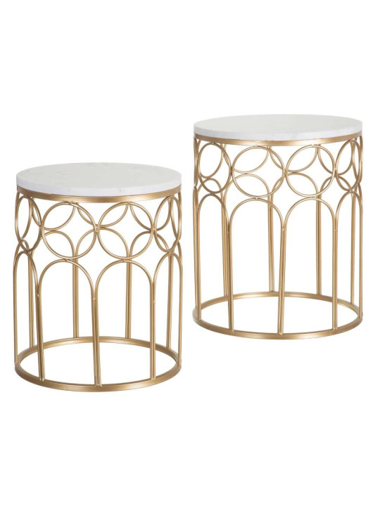 Lot de 2 tables basses gigognes blanche et or