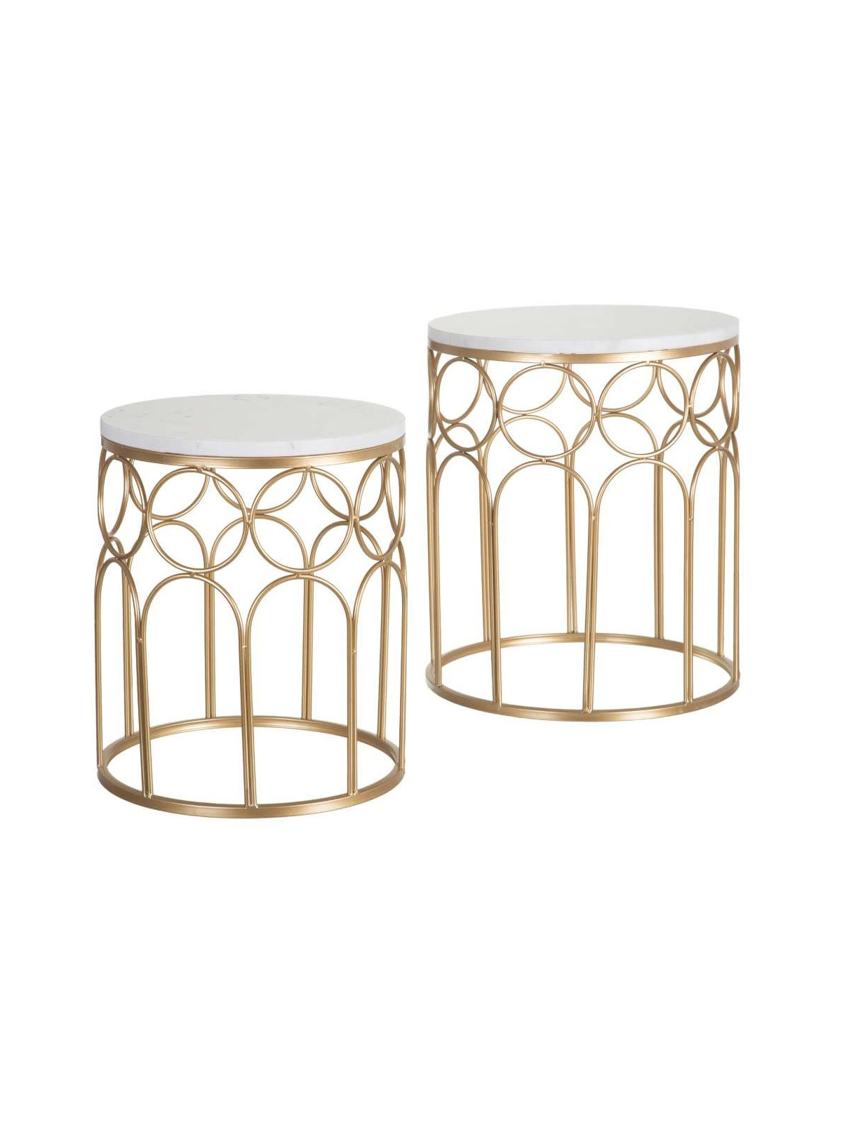 Lot de 2 tables basses gigognes blanche et or