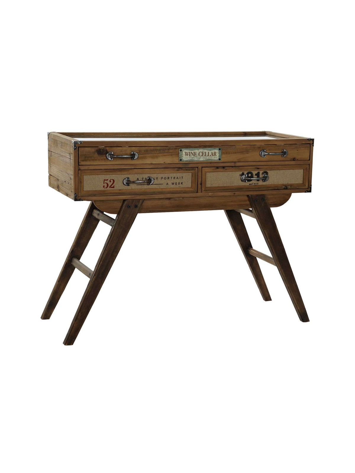 Console vintage 3 tiroirs en bois de sapin