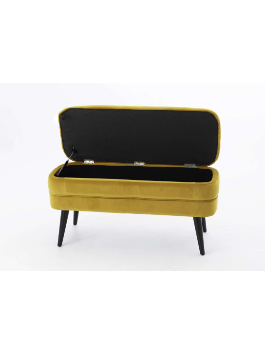 Banquette coffre en velours jaune moutarde