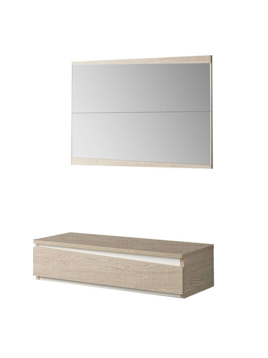 Meuble d'entrée avec miroir 90cm bois clair