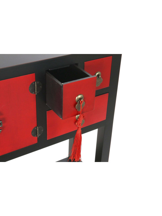 Console Chinoise Macao 6 tiroirs 2 portes noire et rouge