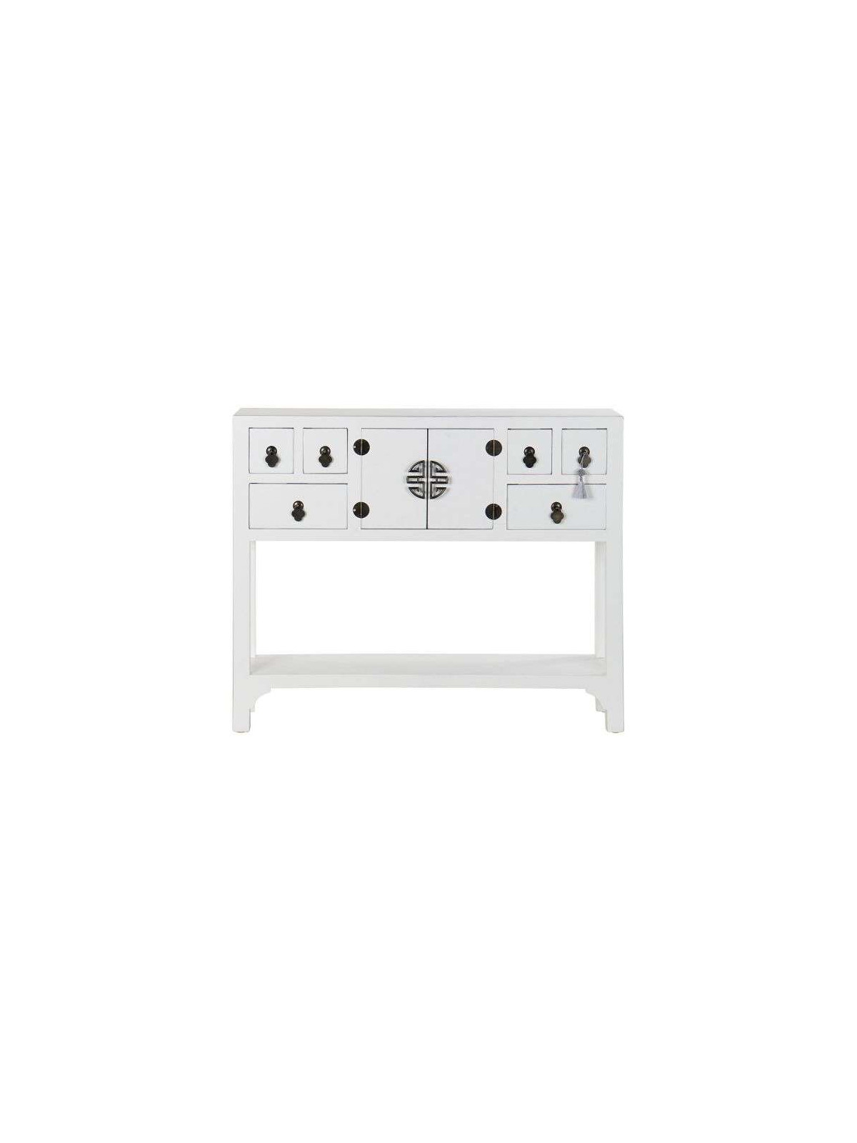 Console Chinoise Macao 6 tiroirs 2 portes BLANCHE