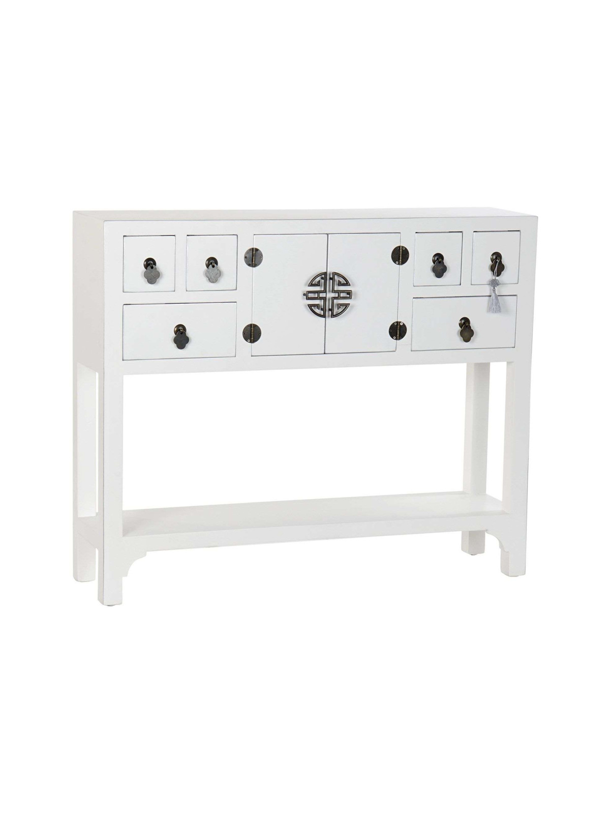 Console Chinoise Macao 6 tiroirs 2 portes BLANCHE