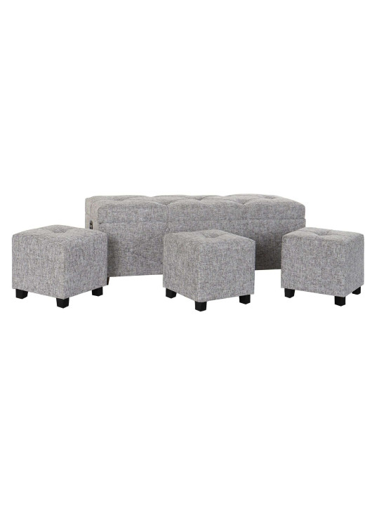 Banquette coffre + Pouf bois lin gris