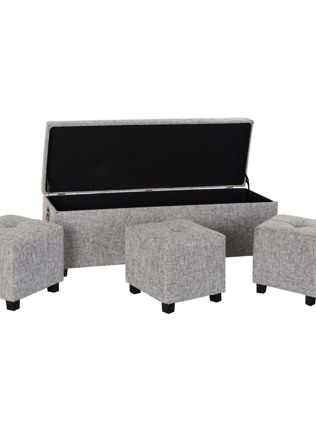 Banquette coffre + Pouf bois lin gris