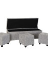 Banquette coffre + Pouf bois lin gris