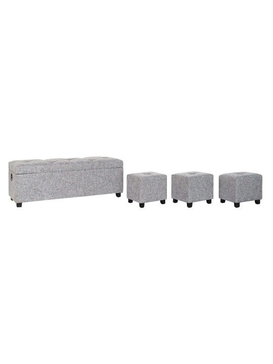 Banquette coffre + Pouf bois lin gris