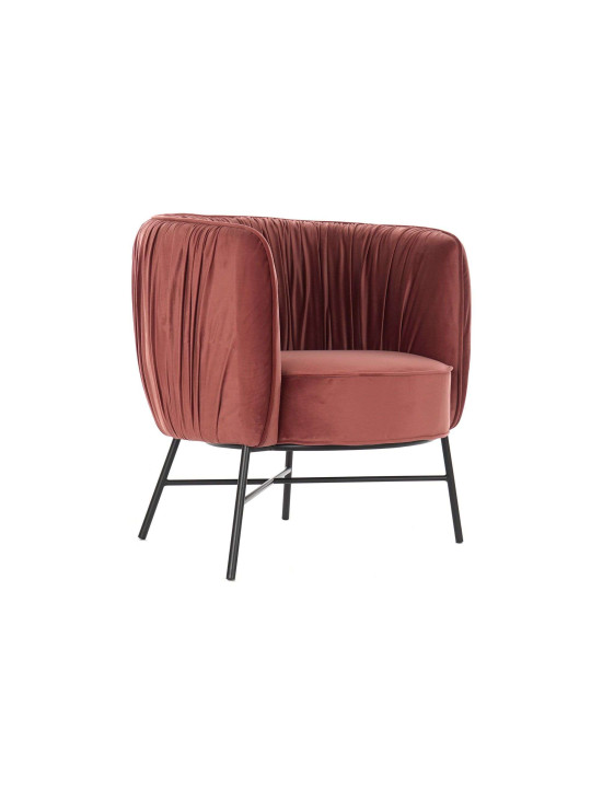 Fauteuil velours drapé grenat