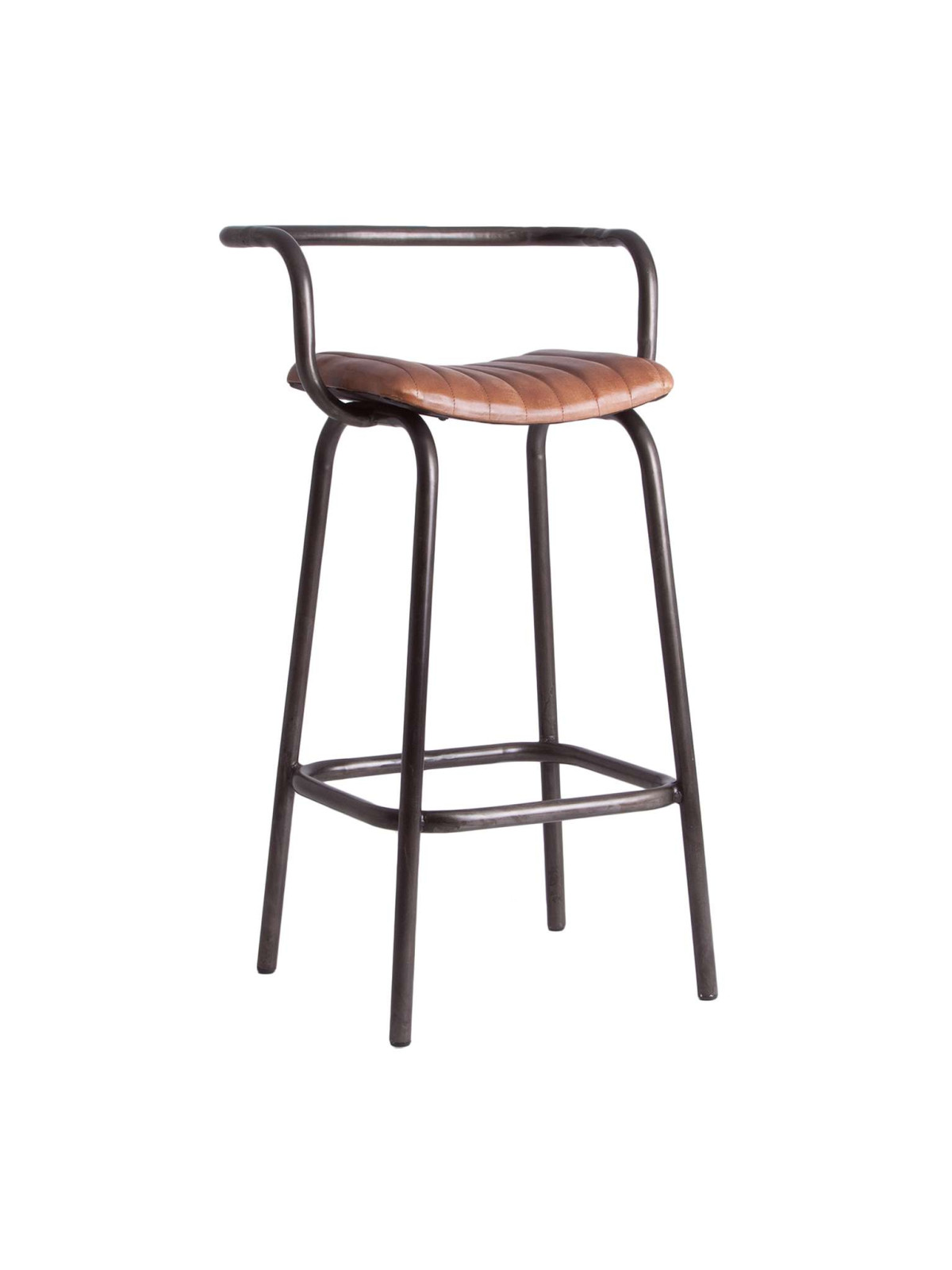 Tabouret haut Chadron style vintage en métal et cuir