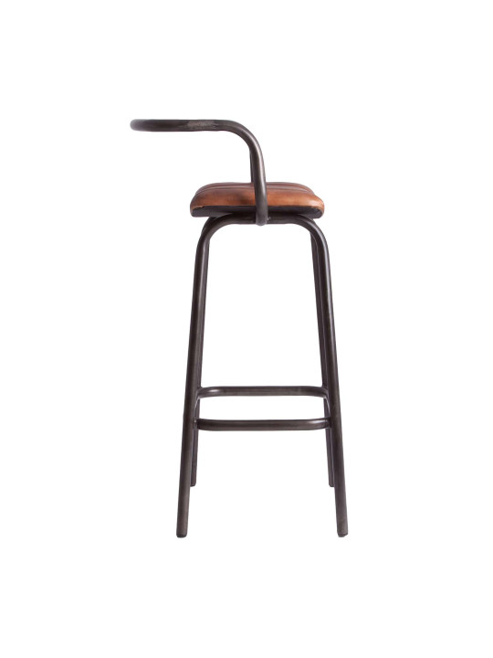 Tabouret haut Chadron style vintage en métal et cuir