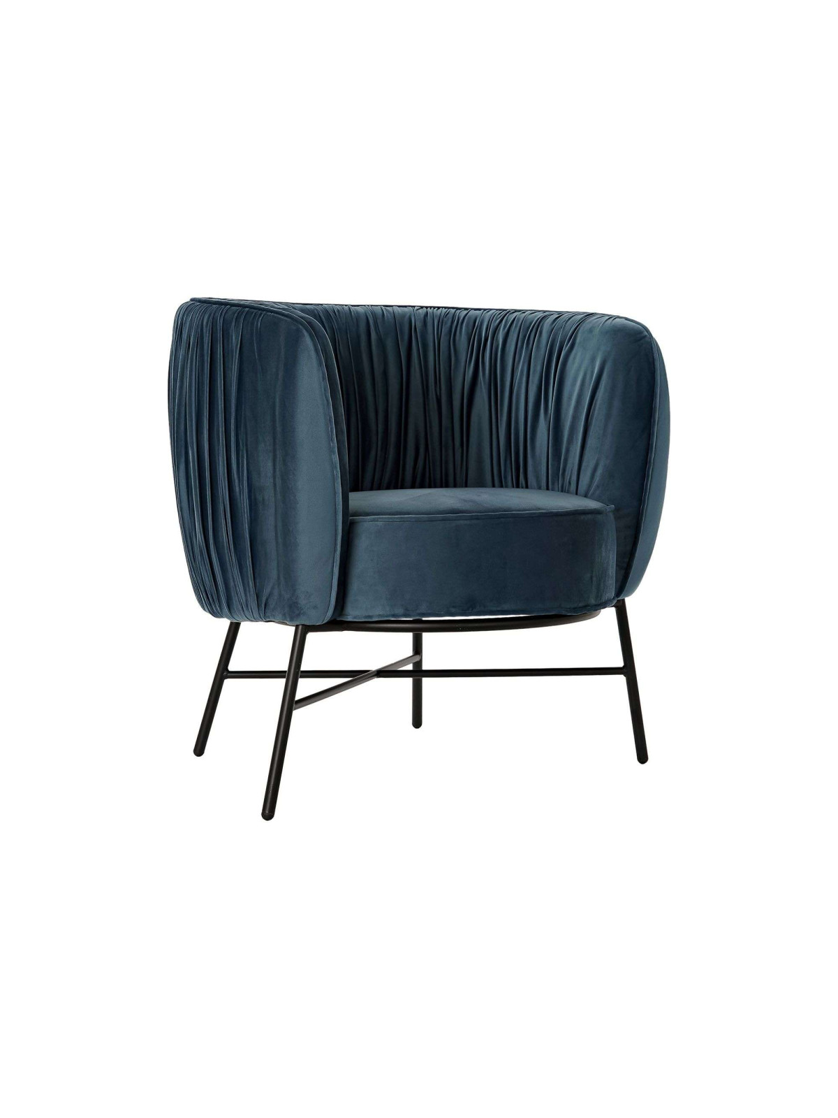 Fauteuil velours drapé bleu canard