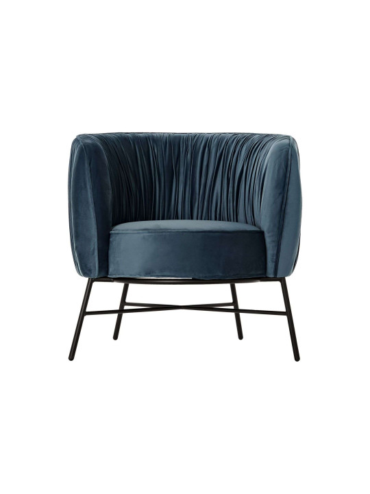 Fauteuil velours drapé bleu canard