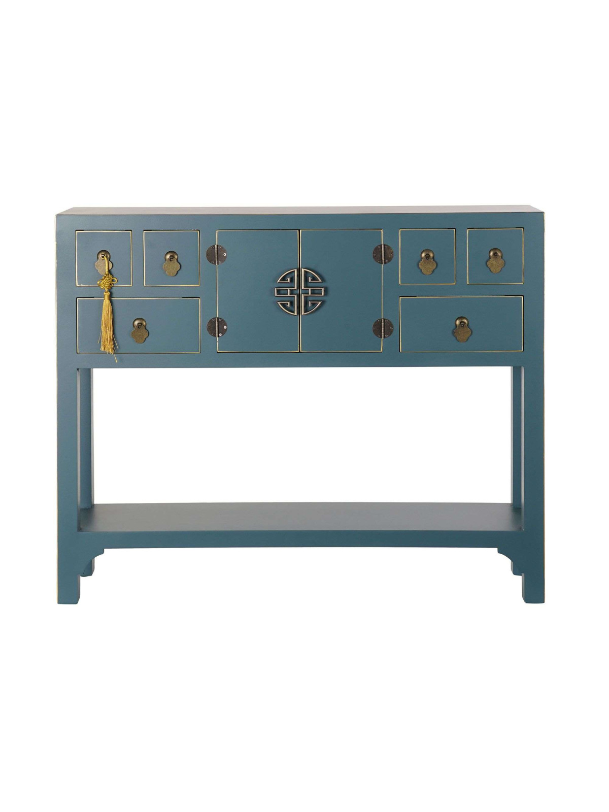 Console Chinoise Macao 6 tiroirs 2 portes bleu pétrole