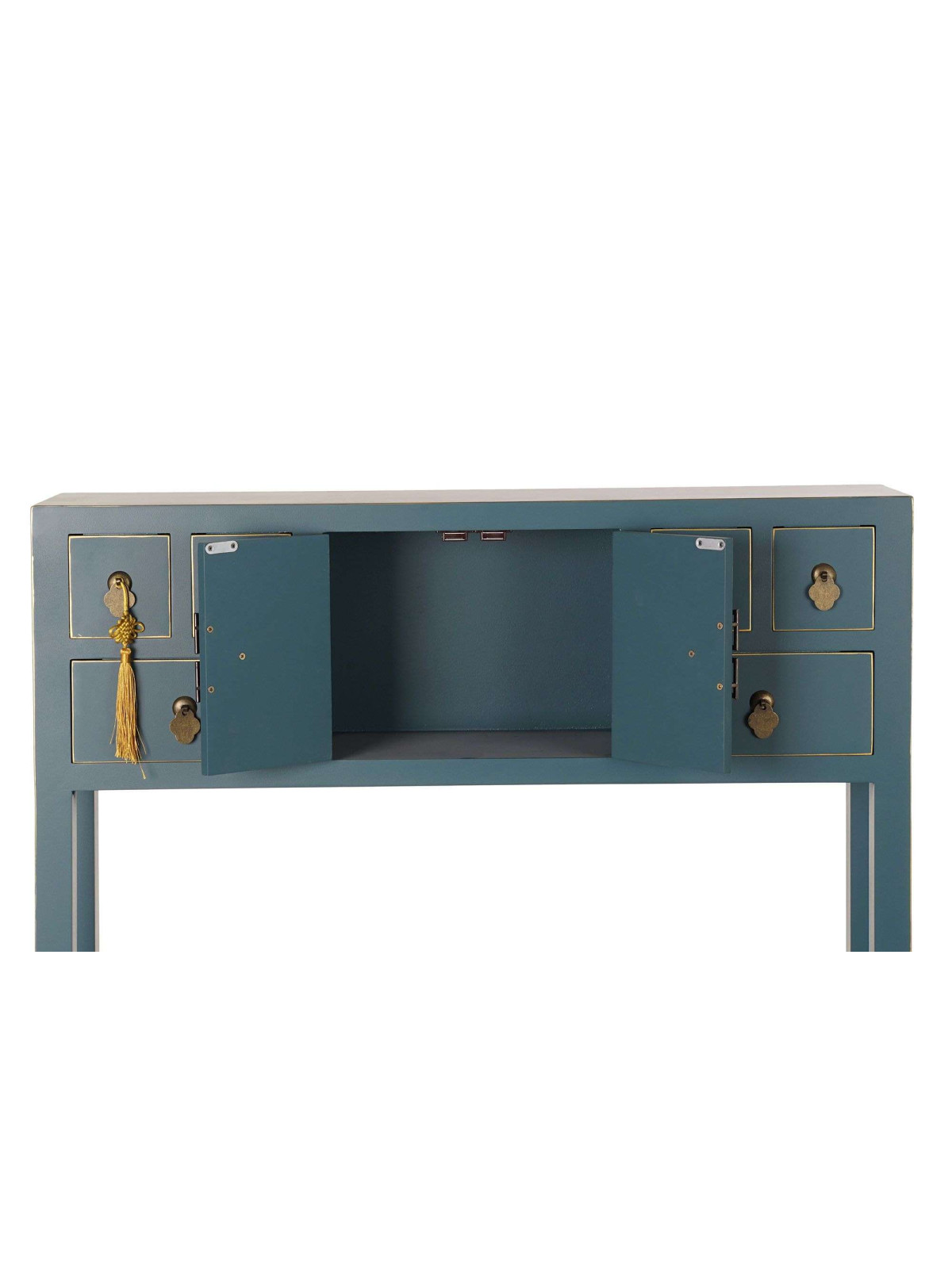 Console Chinoise Macao 6 tiroirs 2 portes bleu pétrole