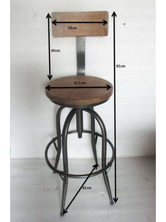 Tabouret de bar Eugène bois et métal Amadeus